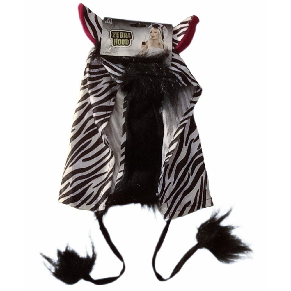 NEW Zebra Felt & Faux Fur Hood Halloween Costume Dress Up sz ONE SIZE ADULT